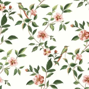 Classic floral and animal wallpaper for living room.