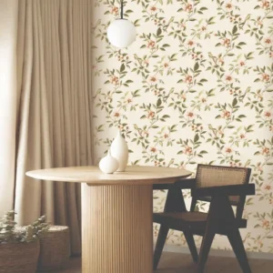 Classic floral and animal wallpaper for living room.