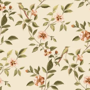 Classic floral and animal wallpaper for living room.