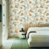 Safari animal floral nature wallpaper for bedroom.