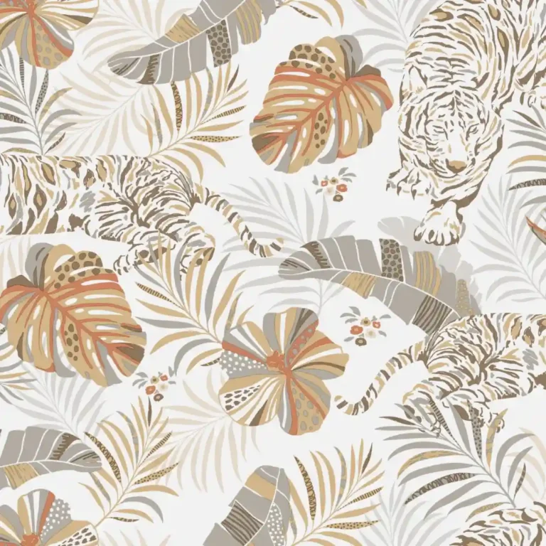 Classic floral and animal wallpaper for living room.