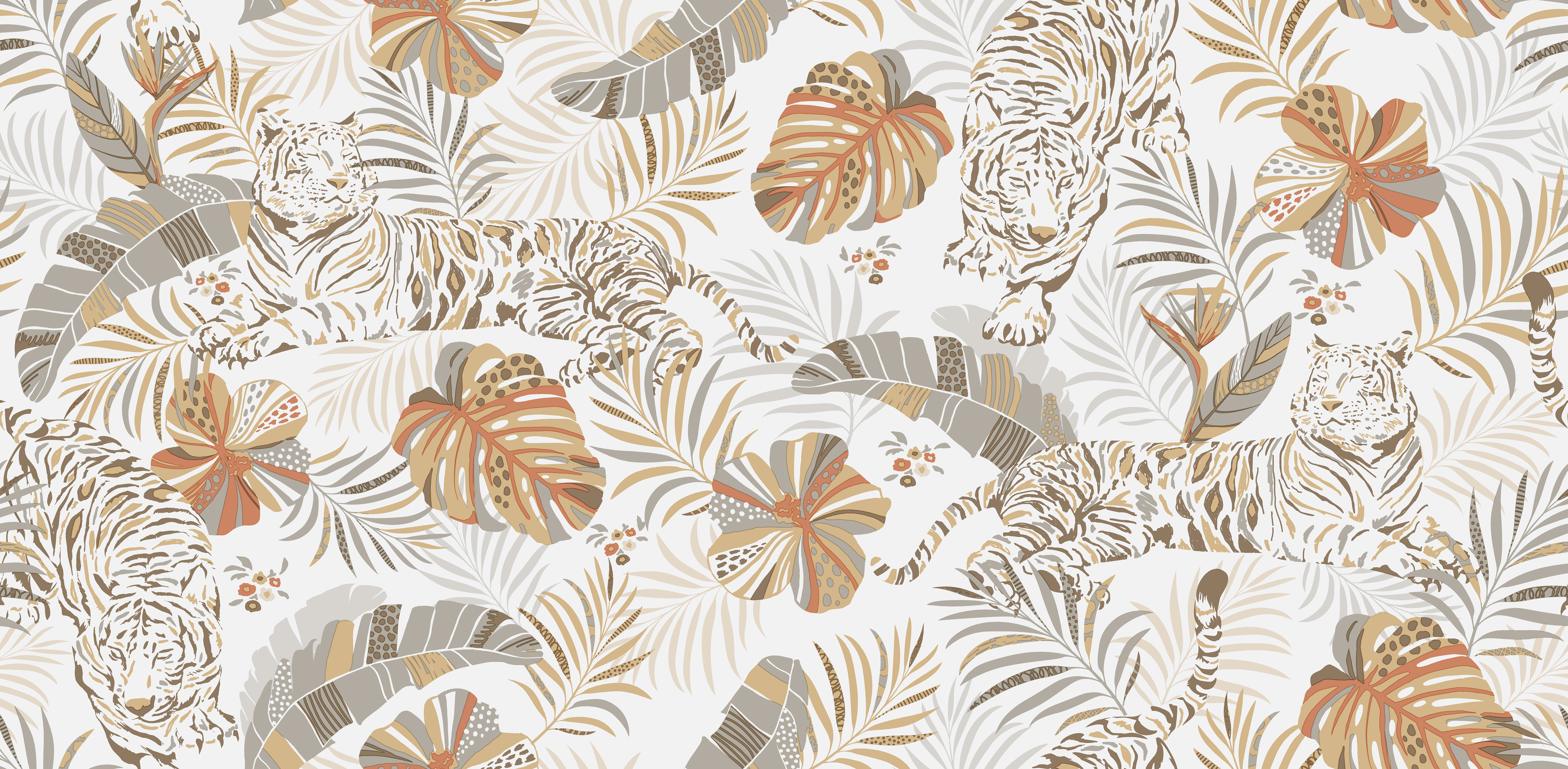 Classic floral and animal wallpaper for living room.