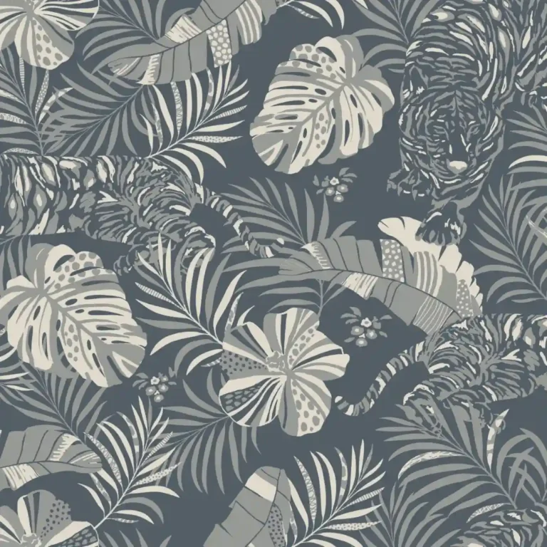 Safari animal floral nature wallpaper for bedroom.