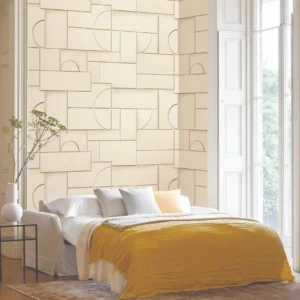 Modern abstract textured geometric beige wallpaper for living room.