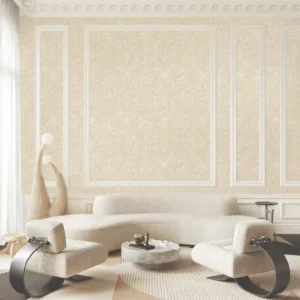 Abstract white textured floral pattern wallpaper for living room.