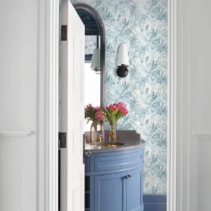 Blue abstract nature floral pattern wallpaper.