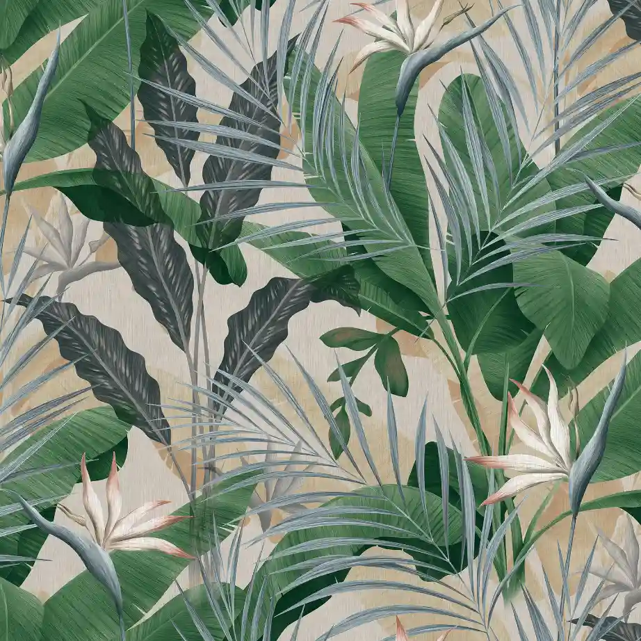 Green jungle nature wallpaper for modern living room.
