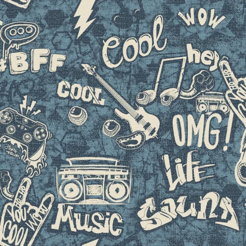 Blue kids room wallpaper with modern pattern.