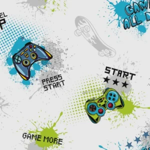 Kids game controller pattern wallpaper for nursery or bedroom.