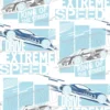 Kids blue cartoon racing car wallpaper for nursery or bedroom.
