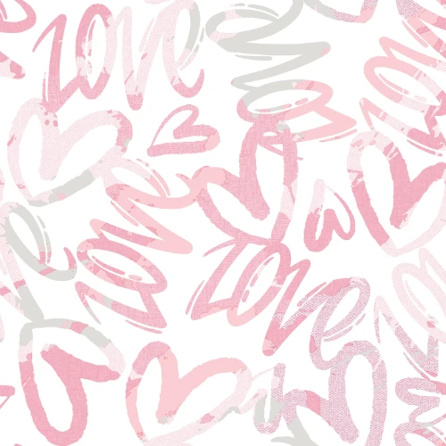 Pink abstract love heart pattern kids nursery wallpaper.