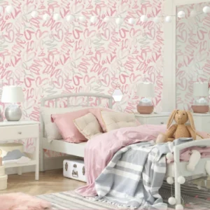 Pink abstract love heart pattern kids nursery wallpaper.