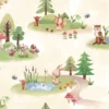 Kids cartoon animal forest wallpaper for nursery bedroom.