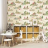 Kids cartoon animal forest wallpaper for nursery bedroom.