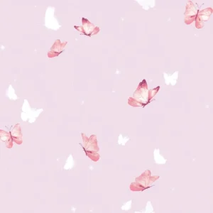 Pink butterfly animal kids nursery bedroom wallpaper.