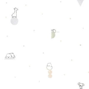 Beige kids cartoon animal pattern wallpaper for nursery.