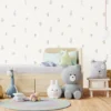 Beige kids cartoon animal pattern wallpaper for nursery.