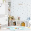Blue and white kids cartoon nursery wallpaper.