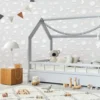 Kids grey 3D moon and stars pattern wallpaper for nursery.