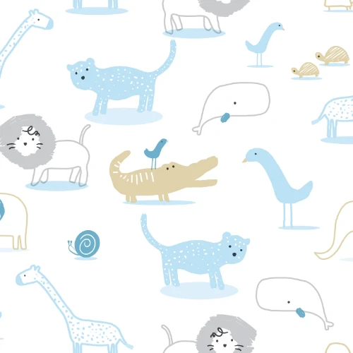 Kids safari animal pattern wallpaper for nursery.