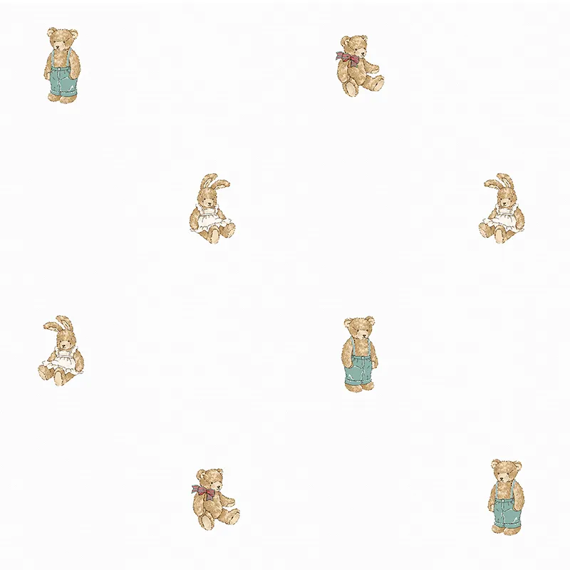 Kids beige cartoon teddy bear pattern wallpaper.