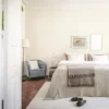 Classic beige pattern wallpaper in a luxury bedroom.