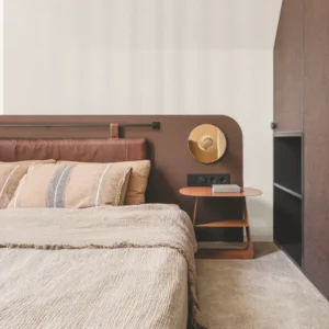 Modern textured plain wallpaper in a luxury bedroom.