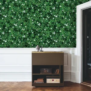 Nature floral green jungle wallpaper for bedroom or office.