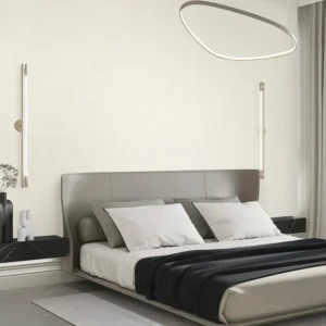 Modern luxury bedroom wallpaper with subtle abstract pattern.