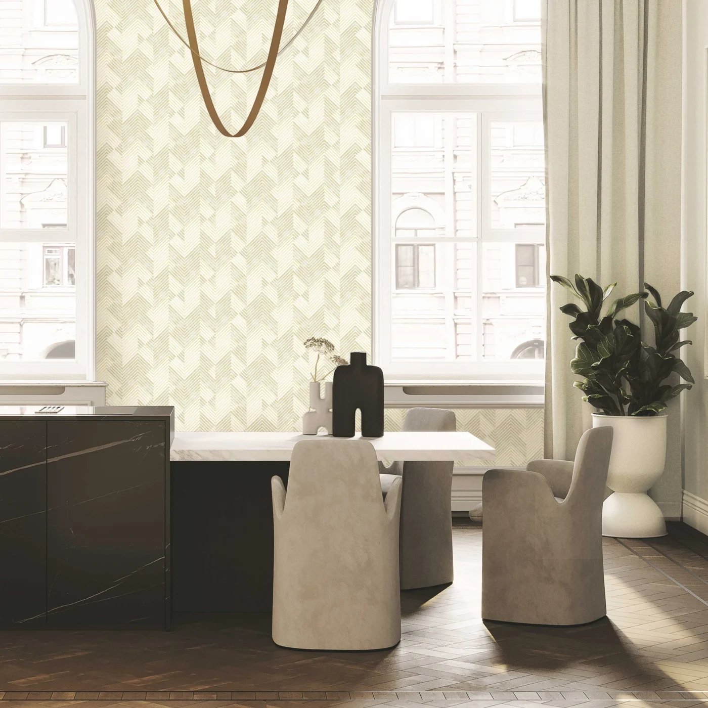 Luxury modern beige geometric textured wallpaper.