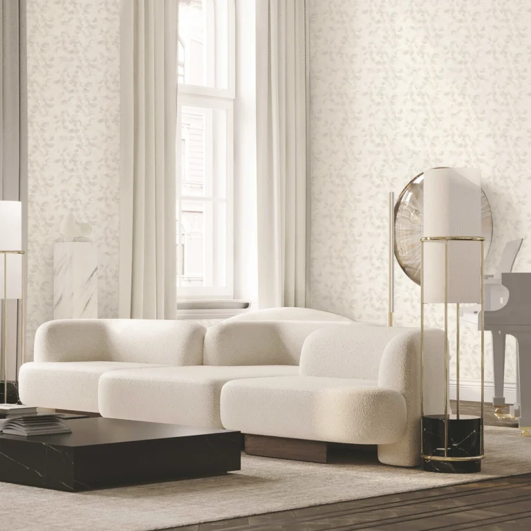 Luxury beige floral nature wallpaper for living room.